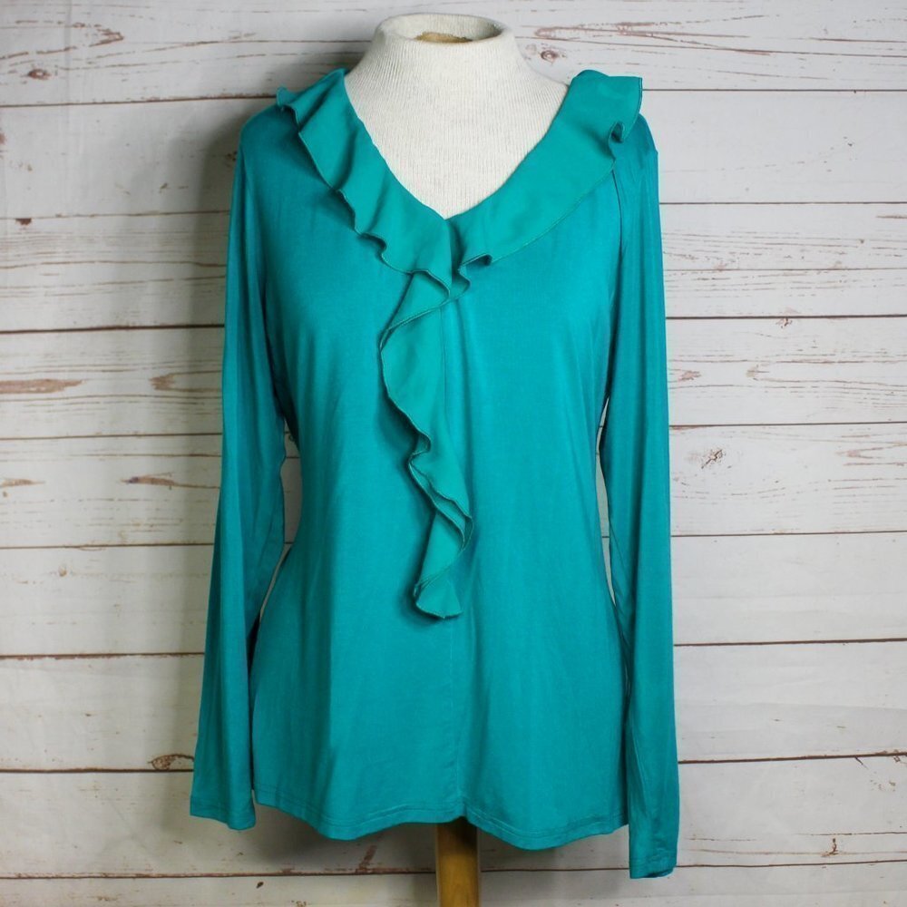Matilda Jane Women's Forever‎ Friends Britta Long Sleeve Green Ruffle Blouse XL